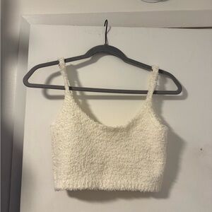 Skims Cozy White Fuzzy Crop Top